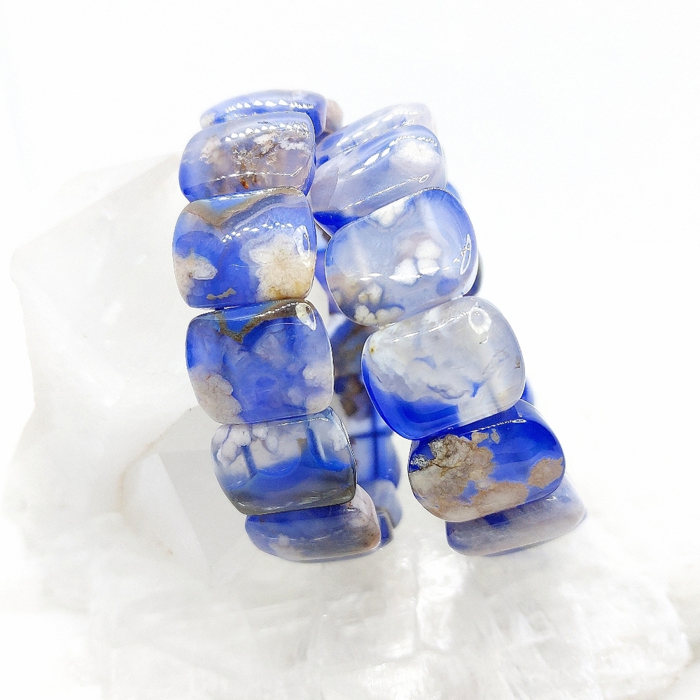 🌸 Blue Flower Agate Soft Bangles
